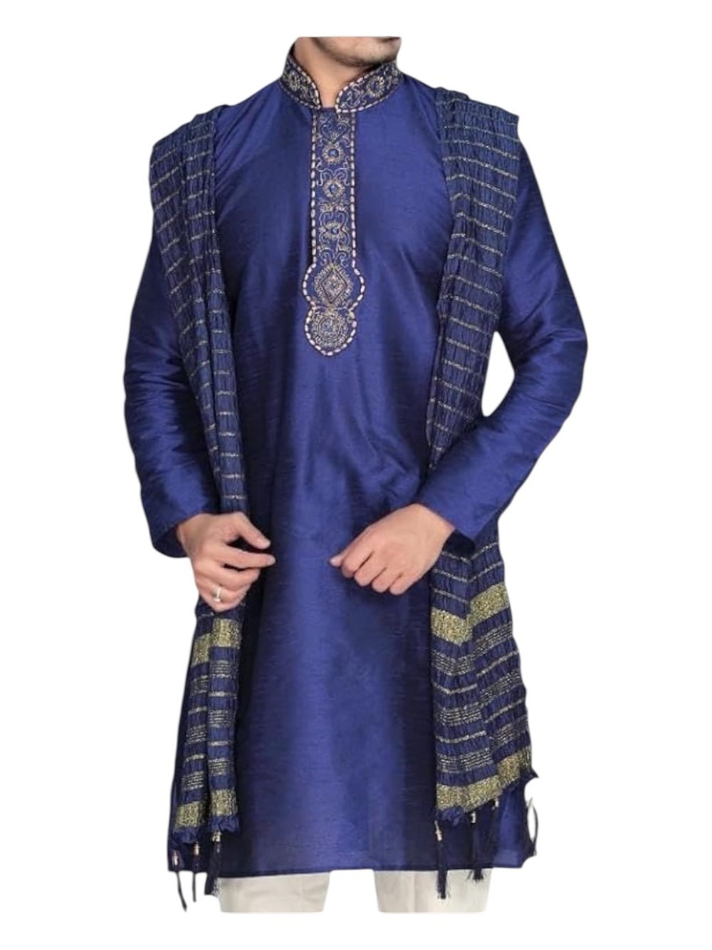 Men's New Kurta Pajama Set Wedding with Scarf 4XL (50) NWT